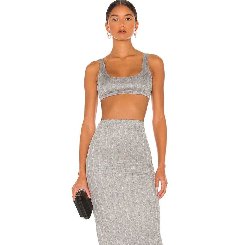 NBD Lida Crop Top in Metallic Heather Grey NWT Size Small